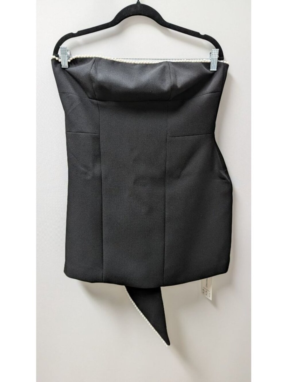 AZHONG Black Faux Pearl Strapless A-Line Mini Dress with Bow